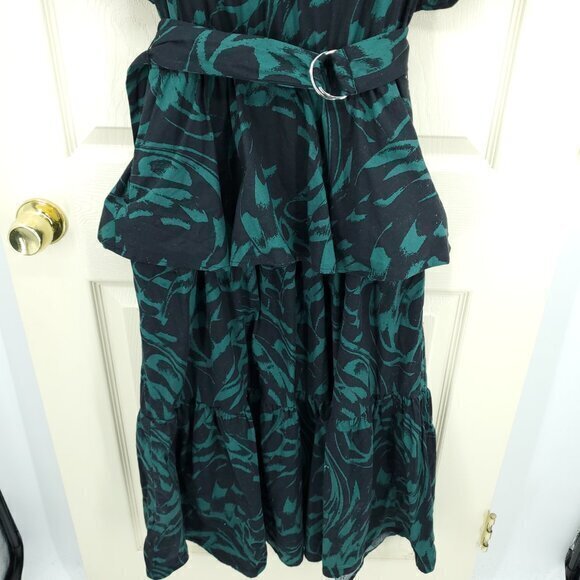 Scoop Tiered Ruffle Midi Dress M Black/Green - Picture 13 of 16